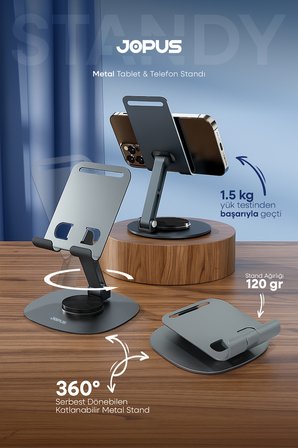 Metal 360 Dönebilen Telefon ve Tablet Standı Masaüstü Ayarlanabilir Katlanabilir Tutucu iPhone Ultra
