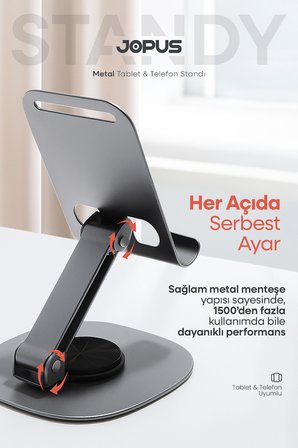 Metal 360 Dönebilen Telefon ve Tablet Standı Masaüstü Ayarlanabilir Katlanabilir Tutucu iPhone Ultra