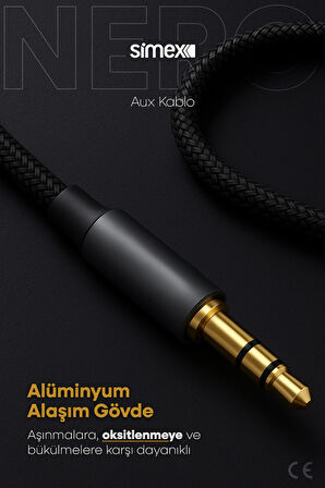 Simex Iphone Lightning To 3.5mm Kumaş Aux Ses Kablosu Stereo Destekli 1.1m Nero