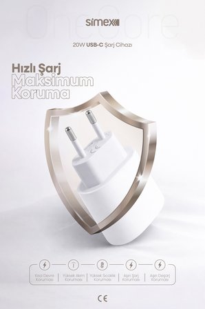 iPhone X-11-12-13-14 Serileri iPad & Airpods Uyumlu USB-C 20W Hızlı Şarj Başlığı CE Belgeli SPS-15