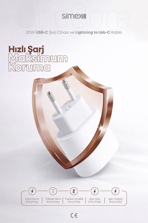 iPhone X-11-12-13-14 Serileri iPad & Airpods ile Uyumlu USB-C 20W Hızlı Şarj Seti CE Belgeli SPS-15