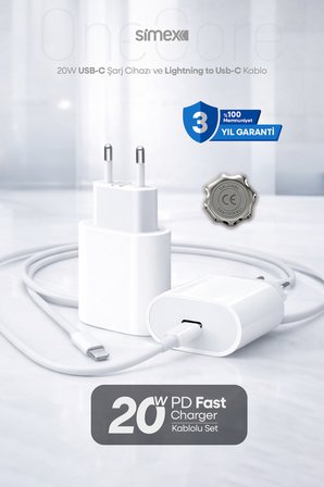 iPhone X-11-12-13-14 Serileri iPad & Airpods ile Uyumlu USB-C 20W Hızlı Şarj Seti CE Belgeli SPS-15