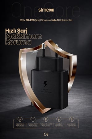 25W Süper Hızlı Şarj Seti Type-C Adaptör + Kablo | Samsung Galaxy Uyumlu CE Belgeli SPS-17