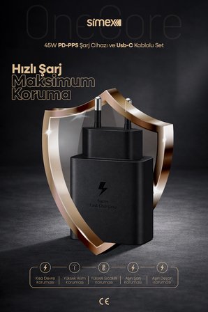 Simex Samsung S22-S23-S24-S25-S26 Uyumlu 45W USB-C Şarj Seti Aleti Cihazı Adaptörü 5A Kablo SPS-18