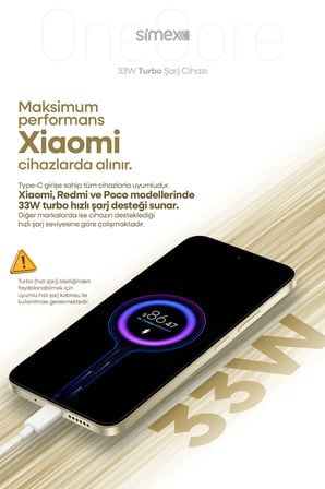 Xiaomi, Redmi, Poco, Uyumlu 33 Watt Hızlı Turbo Şarj Başlığı CE Belgeli SPS-19