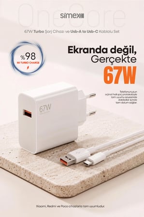 Xiaomi 67W Turbo Hızlı Şarj Seti Güç Adaptörü Başlığı Aleti Redmi Note 14 13 12 11 Pro Poco Uyumlu