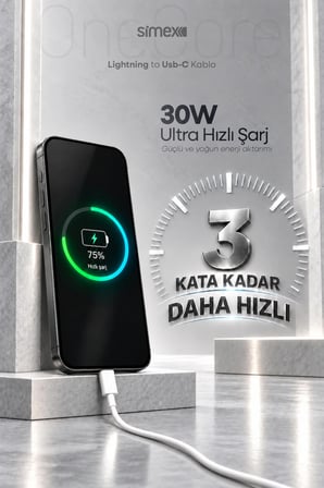 iPhone Uyumlu 30W TYPE-C To Lightning Hızlı Şarj Kablosu 3A Carplay Destekli 1M Beyaz