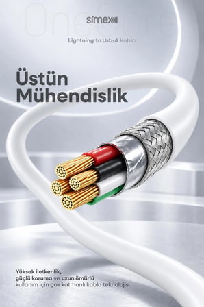 iPhone Uyumlu 12W USB To Lightning Hızlı Şarj Kablosu 2.4A Carplay Destekli 1M Beyaz 