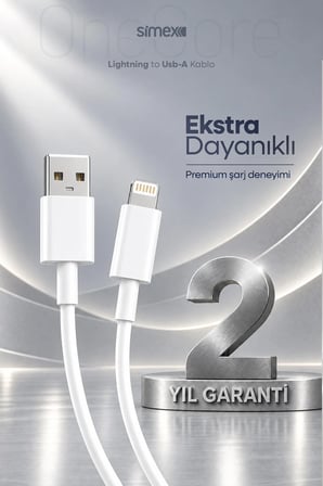 iPhone Uyumlu 12W USB To Lightning Hızlı Şarj Kablosu 2.4A Carplay Destekli 1M Beyaz 