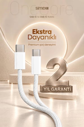 iPhone Samsung Xiaomi Uyumlu 60W TYPE-C to TYPE-C Örgülü Hızlı Şarj Kablosu 3A Carplay Destekli 1M Beyaz 