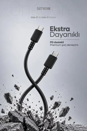 iPhone Samsung Xiaomi Uyumlu 45W TYPE-C to TYPE-C Hızlı Şarj Kablosu 5A Carplay Destekli 1M Siyah