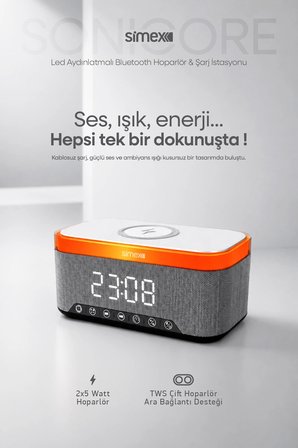 15W Kablosuz Şarj Standlı Bluetooth Hoparlör Yüksek Sesli TWS Ledli Speaker Taşınabilir Dijital Saat