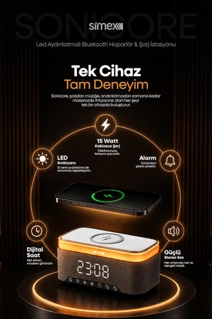 15W Kablosuz Şarj Standlı Bluetooth Hoparlör Yüksek Sesli TWS Ledli Speaker Taşınabilir Dijital Saat