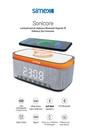15W Kablosuz Şarj Standlı Bluetooth Hoparlör Yüksek Sesli TWS Ledli Speaker Taşınabilir Dijital Saat