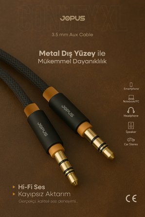 3.5mm Aux To 3.5mm Aux Ses Kablosu Stereo Destekli Örgülü 2 Metre