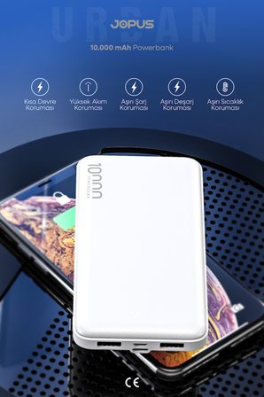 10000mAh Powerbank - Led Işık Göstergeli - Taşınabilir Şarj Cihazı - Beyaz JP-P10