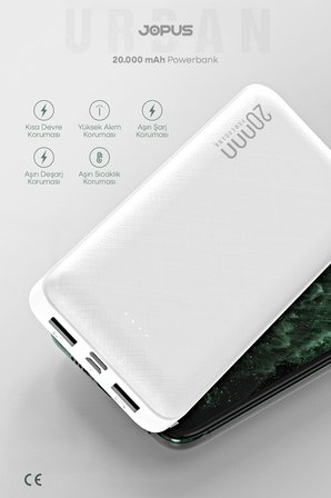  20000mAh Powerbank - Led Işık Göstergeli - Taşınabilir Şarj Cihazı - Beyaz JP-P10A