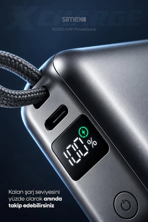 10.000 mAh 22.5W Hızlı Şarj PD Powerbank Kendinden Kablolu ve Dijital Göstergeli Taşınabilir Cihazı