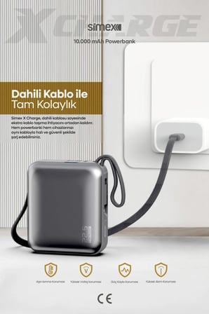 10.000 mAh 22.5W Hızlı Şarj PD Powerbank Kendinden Kablolu ve Dijital Göstergeli Taşınabilir Cihazı
