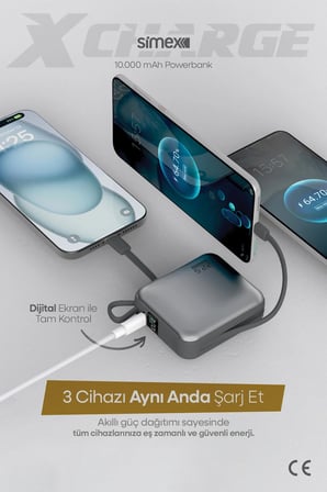 10.000 mAh 22.5W Hızlı Şarj PD Powerbank Kendinden Kablolu ve Dijital Göstergeli Taşınabilir Cihazı