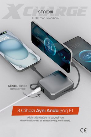 10.000 mAh 22.5W Hızlı Şarj PD Powerbank Kendinden Kablolu ve Dijital Göstergeli Taşınabilir Cihazı