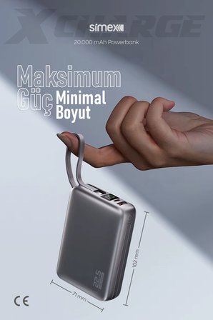 20.000 mAh 22.5W Hızlı Şarj PD Powerbank Kendinden Kablolu ve Dijital Göstergeli Taşınabilir Cihazı