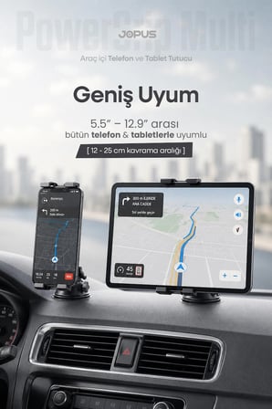 Ultra Stabil Vakumlu Araç İçi Telefon Tablet Tutucu 360° Dönebilen Ayarlanabilir Vantuzlu Araba Üstü