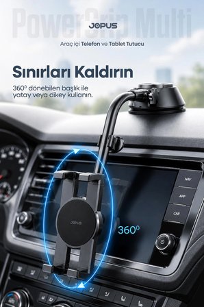 Ultra Stabil Vakumlu Araç İçi Telefon Tablet Tutucu 360° Dönebilen Ayarlanabilir Vantuzlu Araba Üstü