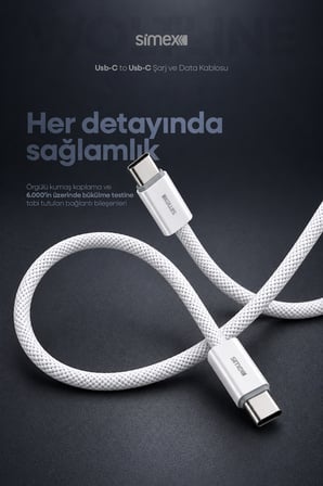 Type-C to Type-C 2 Metre Kablo 60W Süper Hızlı Şarj iPhone Samsung Xiaomi Oppo Uyumlu