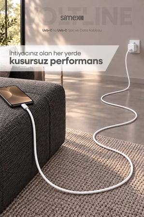 Type-C to Type-C 2 Metre Kablo 60W Süper Hızlı Şarj iPhone Samsung Xiaomi Oppo Uyumlu