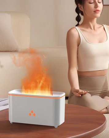 Alev Efektli Hava Nemlendirici ve Aroma Difüzör Sessiz Çalışma, LED Işıklı Buhar Makinesi - X02-1 Beyaz