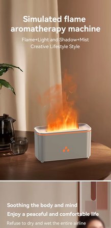 Alev Efektli Hava Nemlendirici ve Aroma Difüzör Sessiz Çalışma, LED Işıklı Buhar Makinesi - X02-1 Beyaz
