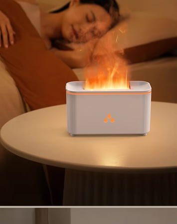 Alev Efektli Hava Nemlendirici ve Aroma Difüzör Sessiz Çalışma, LED Işıklı Buhar Makinesi - X02-1 Beyaz