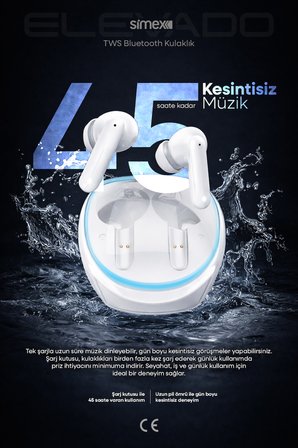 iOS Android Uyumlu - 5.3 Bluetooth Kulakiçi Kulaklık -ENC Gürültü Engelleme Oyun Modlu Beyaz Elevado