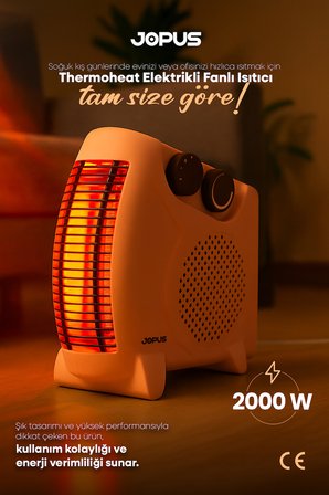 2000W Elektrikli Fanlı Isıtıcı, Termostatlı, Sıcak-Soğuk Hızlı Isıtma, 25 m² Alan Kapasitesi - Somon