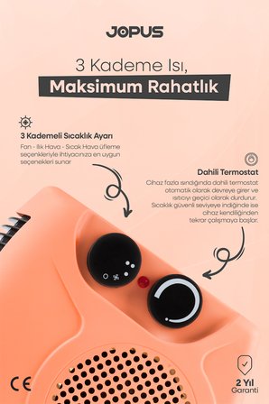 2000W Elektrikli Fanlı Isıtıcı, Termostatlı, Sıcak-Soğuk Hızlı Isıtma, 25 m² Alan Kapasitesi - Somon
