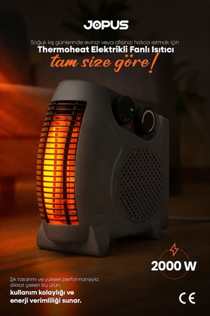 2000W Elektrikli Fanlı Isıtıcı,Termostatlı,Sıcak-Soğuk Hızlı Isıtma, 25 m² Alan Kapasitesi,Antrasit
