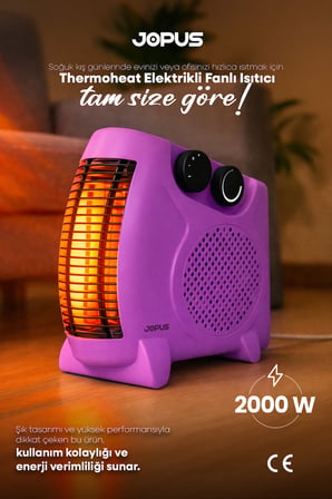 2000W Elektrikli Fanlı Isıtıcı, Termostatlı, Sıcak-Soğuk Hızlı Isıtma, 25 m² Alan Kapasitesi - Lila