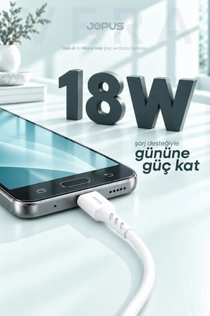 Micro Usb 18W Hızlı Şarj Kablosu 1 Metre Beyaz