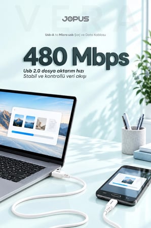 Micro Usb 18W Hızlı Şarj Kablosu 1 Metre Beyaz