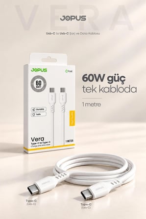 iPhone Samsung Xiaomi Oppo Uyumlu 60W Type-C To Type-C Hızlı Şarj Kablosu 1 Metre Beyaz