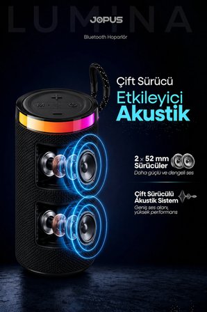 Yüksek Sesli Işıklı Taşınabilir TWS Bluetooth Hoparlör Şarjlı Kablosuz Speaker AUX USB SD Destekli