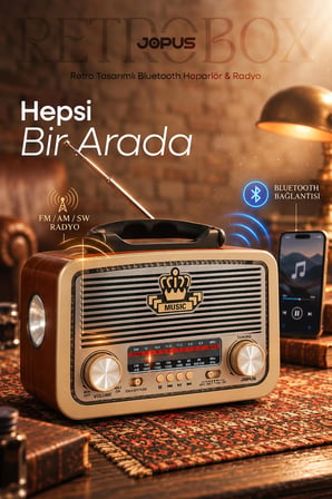 Taşınabilir Şarjlı Nostaljik Görünümlü Bluetooth Hoparlör FM Radyo USB SD Aux MP3 Destekli Klasik Ahşap Kablosuz Speaker