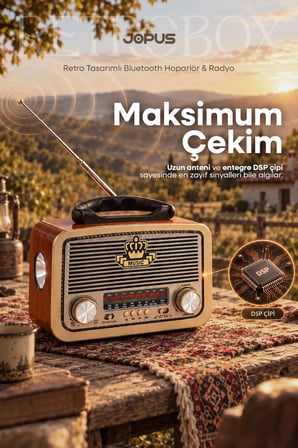 Taşınabilir Şarjlı Nostaljik Görünümlü Bluetooth Hoparlör FM Radyo USB SD Aux MP3 Destekli Klasik Ahşap Kablosuz Speaker