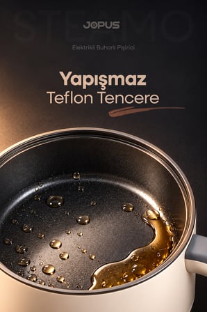600W 2 Katlı Yapışmaz Teflon Elektrikli Tencere Çok Amaçlı Fonksiyonlu Buharlı ve Yağda Yemek Pişirici Makinesi