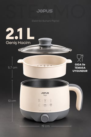 600W 2 Katlı Yapışmaz Teflon Elektrikli Tencere Çok Amaçlı Fonksiyonlu Buharlı ve Yağda Yemek Pişirici Makinesi