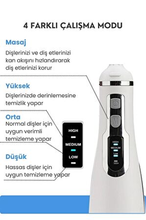 Waterpulse Water Flosser V500 Kablosuz Taşınabilir Ağız Duş Bakım Seti Beyaz