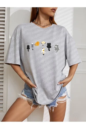 Unisex Yaramaz Kediler Baskılı Tasarım Tshirt