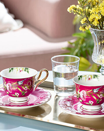 English Home Vanilla New Bone China 4 Parça 2 Kişilik Kahve Fincan Takımı Mor