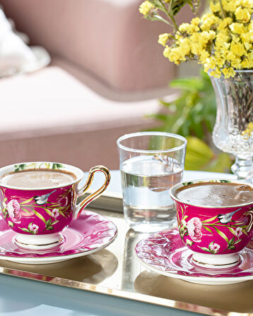 English Home Vanilla New Bone China 4 Parça 2 Kişilik Kahve Fincan Takımı Mor